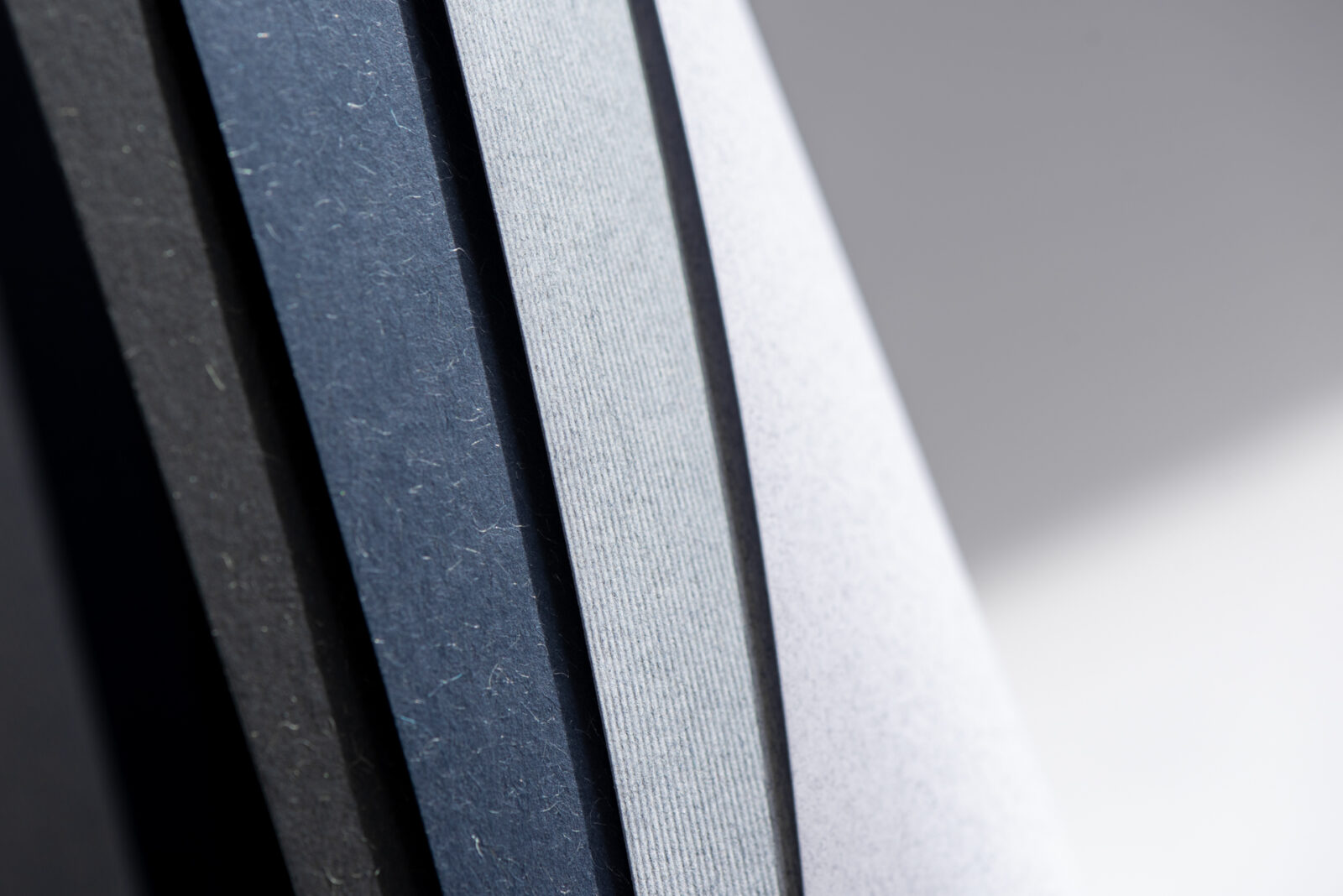 From right: Refit Cotton White, Refit Denim FM, Refit Wool Blue and Refit Wool Black